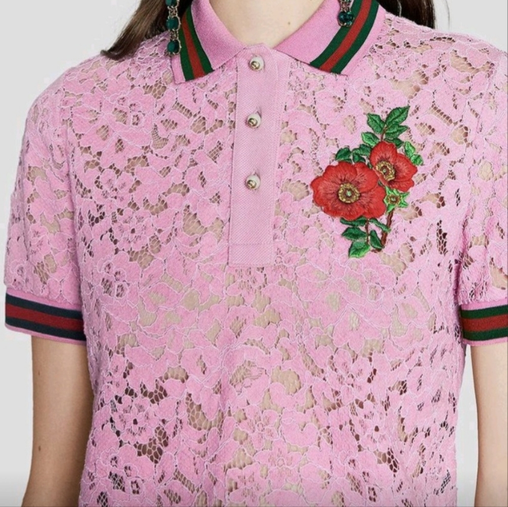 Gucci Embroidered Lace Top - Polo
